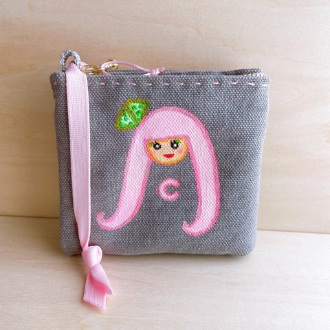 ウォッシュ加工帆布２つ折りお財布 👛 ガールピンクグレー　LH 040