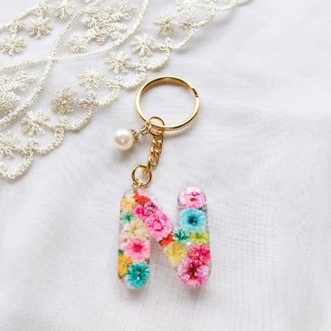 レジン イニシャルキーホルダー「N」