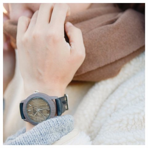 【木目調が可愛い】腕時計 シンプル ダークブラウン×ブラック レディース メンズ レザー ベルト交換可能 母の日