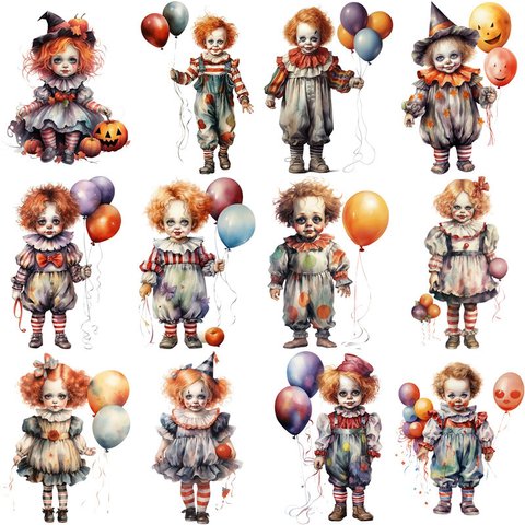 ビンテージ　ハロウィン　風船　ピエロ🎈フレークシール