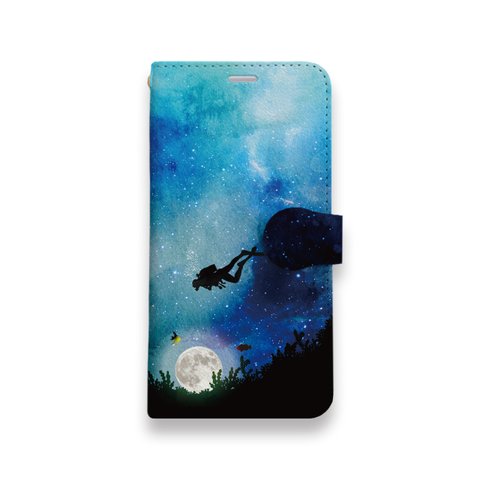 海に沈む満月　iPhoneケース　手帳型　スマホケース