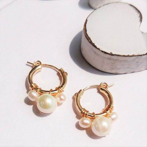 14kgf big pearl bubble pierced earring フープピアス