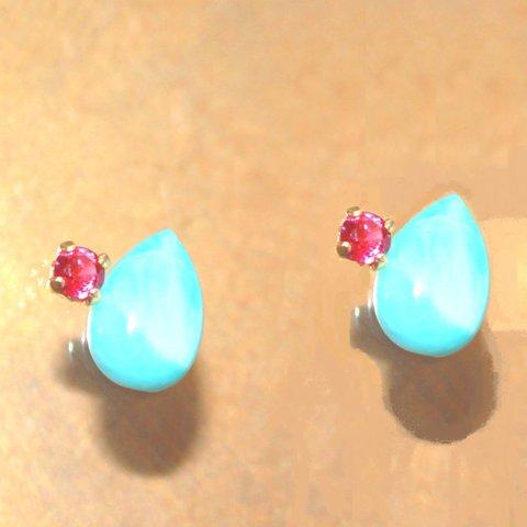 - golden autumn - Larimar & Ruby Earrings