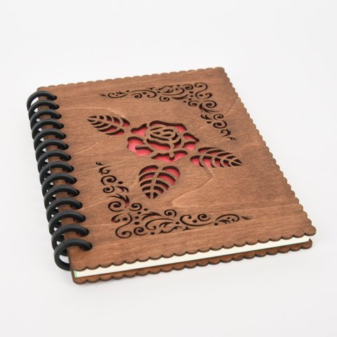 木のノートブックF 薔薇（木製ルーズリーフ）
