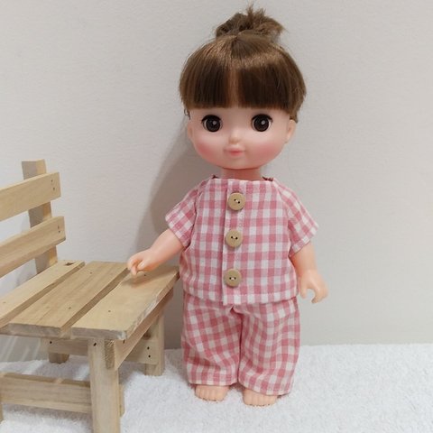 ソランちゃん  レミンちゃん　メルちゃん  サイズ の 服　パジャマ　ピンク　チェック