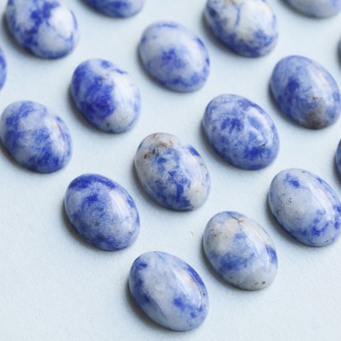 【4個】天然石カボション　オーバル　ブルースポットジャスパー　青　ブルー　楕円　貼り付け