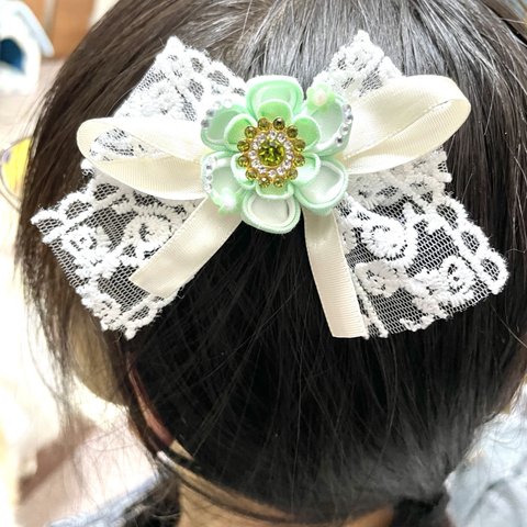 つまみ細工のレースリボンヘアピン☆値下げしました☆