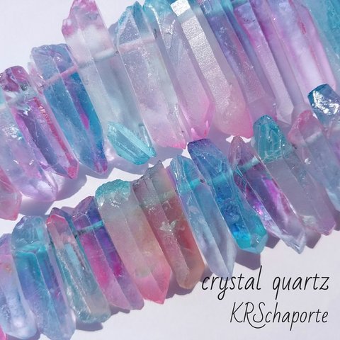 大きめcrystalquartzオーロラ加工【ピンク×ブルー】６個