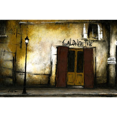 風景画 パリ 油絵「通りのサロン」