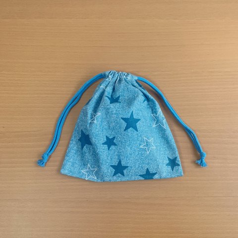 給食袋　20×18　星　デニム調　デニム風　青　巾着袋　給食　