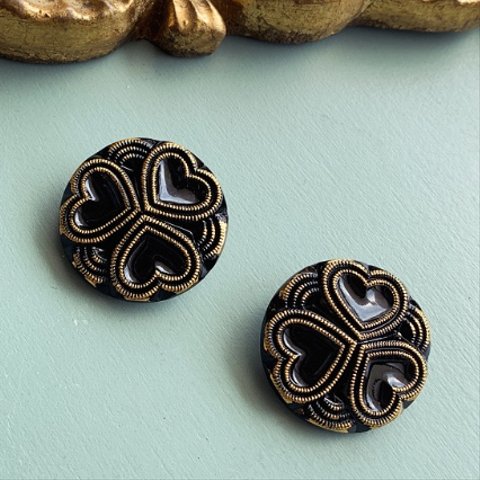 【1コずつ販売】#czech beads#czech button#チェコボタン　clover♣️28㍉　black/bronze 一体型