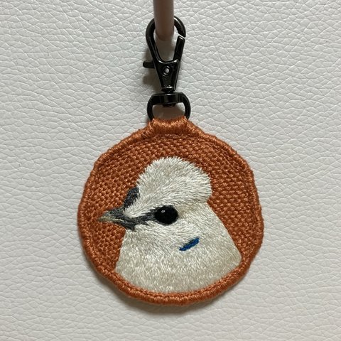 烏骨鶏の手刺繍ストラップ〈オレンジ〉