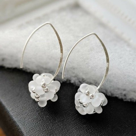 SV925 frosted glass FLOWER * silver * マーキスピアス