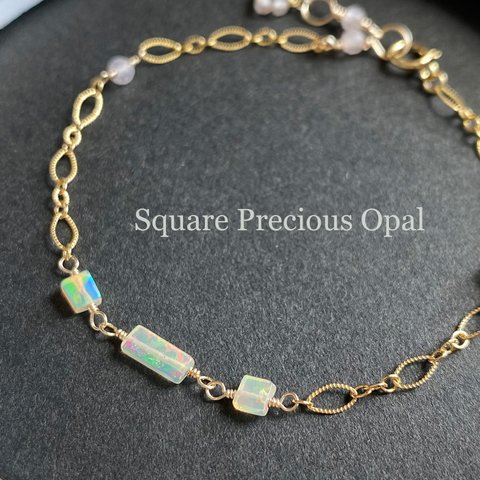 14kgf【Square Precious Opal】プレシャスオパールとモルガナイトのブレスレット　ac/834