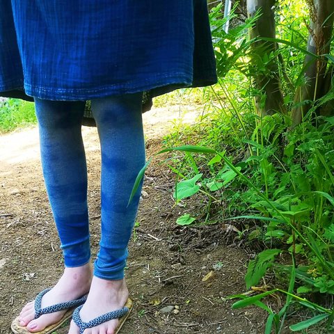 【受注生産】藍染めorganic cotton patterned leggings*草木染めレギンス／やみつきスパッツ