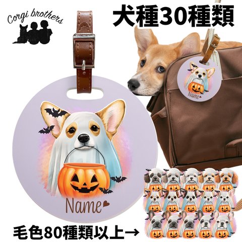 【 ”ハロウィン” シリーズ犬種選べる パステルカラー 名入り バッグタグ 】毛色80種類以上　ペット　犬　いぬ　プレゼント　名入れ　キーホルダー バッグ 　ネームプレート　かわいい　おしゃれ 