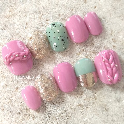 ＝即日発送＝くすみピンクのオシャレニットnail