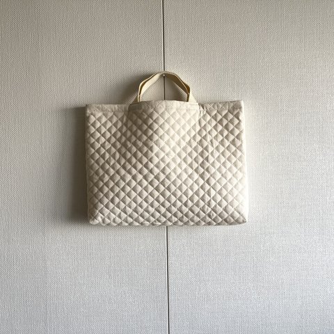 【lesson bag】生成りカラーキルティング生地で作ったレッスンバッグ