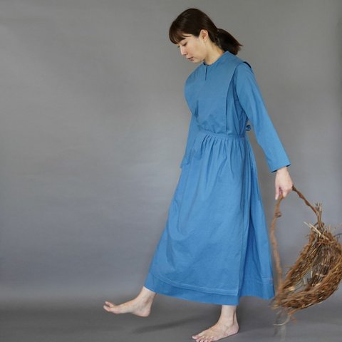 【受注制作】トラディショナルアーミッシュドレス◇オーガニックコットン100% *草木染めブルー*