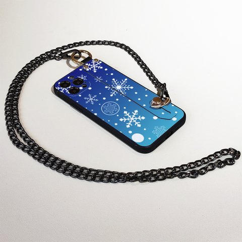 Lumi 雪の結晶 夜空 スマホショルダー ベルト付きTPUケース ron01-730