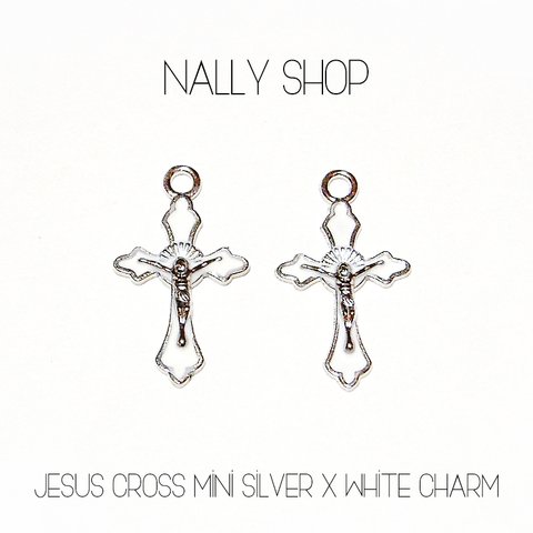 【4個】再入荷！Jesus Cross Mini Charm (Silver×White)【MS0170】