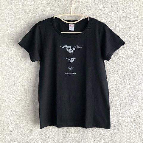 アニマルガイコツトリオ Tシャツ【レディースL】【ブラック】☆現品限り