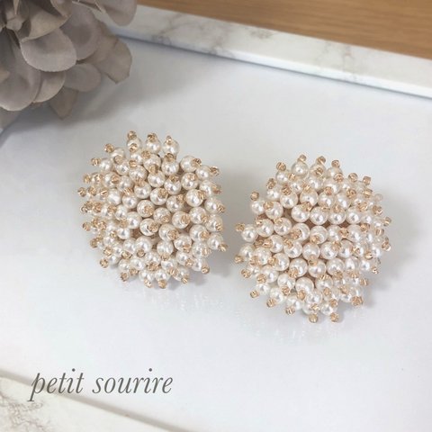 おおぶりつぶつぶパールカボションearring