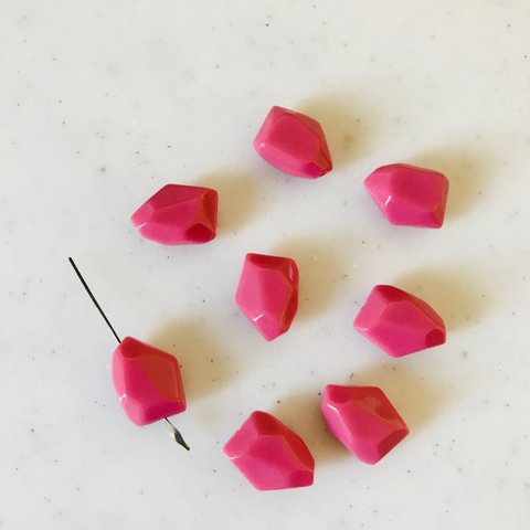 Pink Faceted Geometric Hexagon Beads 