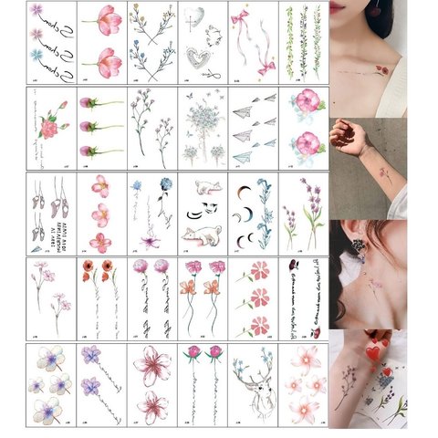 タトゥーシール 30枚セット ボディシール ステッカー tatoo 防水 かわいい 鹿 花 おまけ付き 送料無料 E