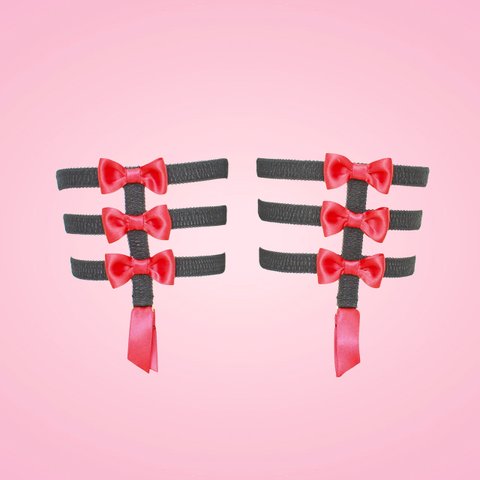 Strappy Bow♥　リボン　ガーターベルト　リングガーター　キャットガーター　ソックス留め　レッド　ゴールド　シルバー