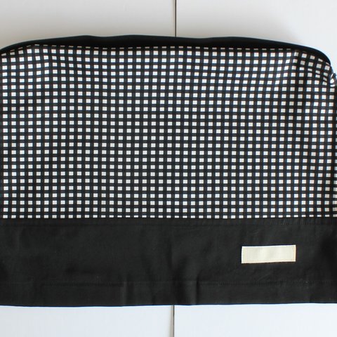 【受注後製作】シンプル格子柄の座布団式防災頭巾カバー　ブラック