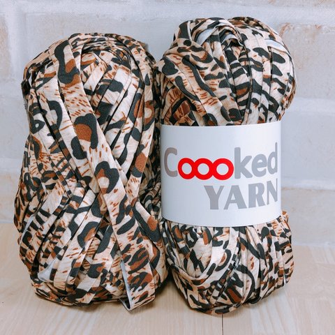 レオパード柄 豹柄 Tシャツヤーン 茶色 【1玉30ｍ】Coooked YARN