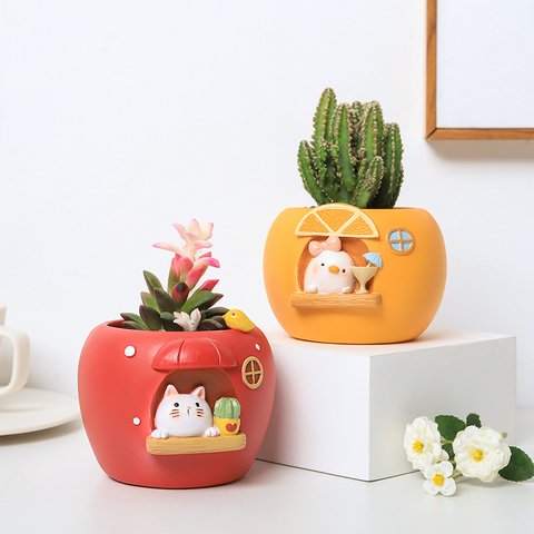 植木鉢 小型 かわいいキャラクター動物 卓上用 多肉植物用フラワーポット ペンホルダー 花器 収納 装飾品