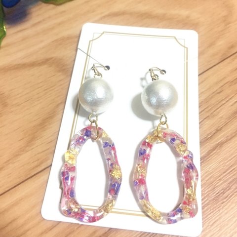 ♡コットンパール＆ボタニカルピアス/イヤリング