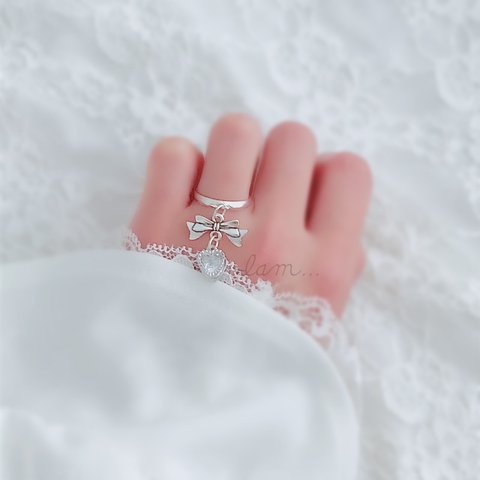 ribbon & zirconia heart ring