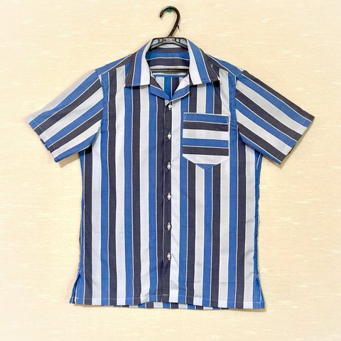 [Men's]  メンズLサイズ☆ブルー☆ストライプ☆アロハシャツ