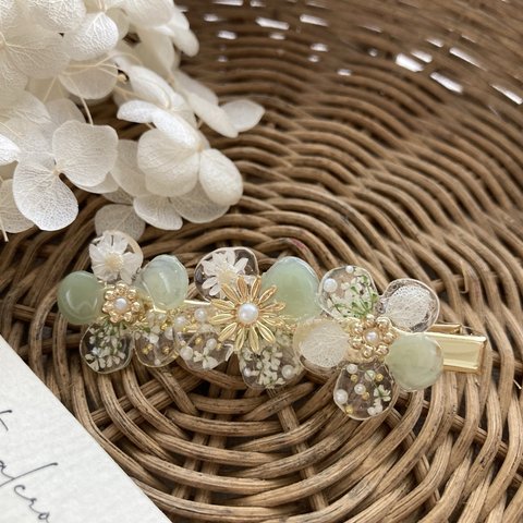 パッチワーク花びらのヘアクリップ【green】