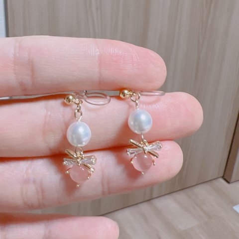 クリスタル x パール　ピアス♡イヤリング