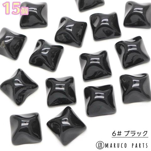 【 12mm 波紋 スクエア カボション ＊ 15個入 】【6# ブラック】四角/フラットバック/ハンドメイド/貼り付け/クリア◎cabochon-a-073-c6