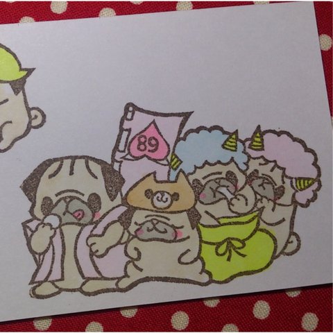 ０７６★消しゴムはんこ★パグちゃん★桃太郎御一行セット