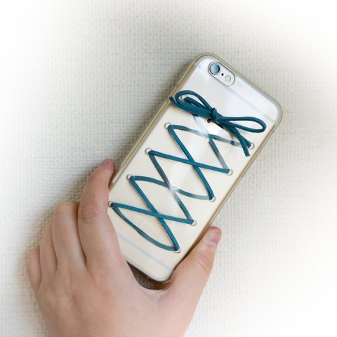 clear lace-up ribbon iPhone case *sky blue