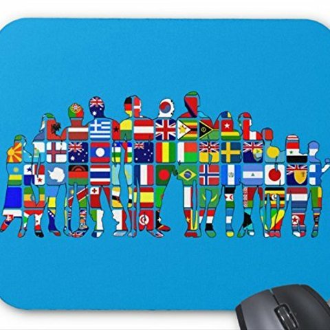 世界の国旗で描いた人々のマウスパッド：フォトパッド（ グッドデザインシリーズ ） (青)