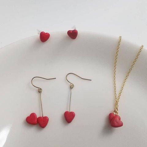 シンプル　ミニハートピアス　レッド💝