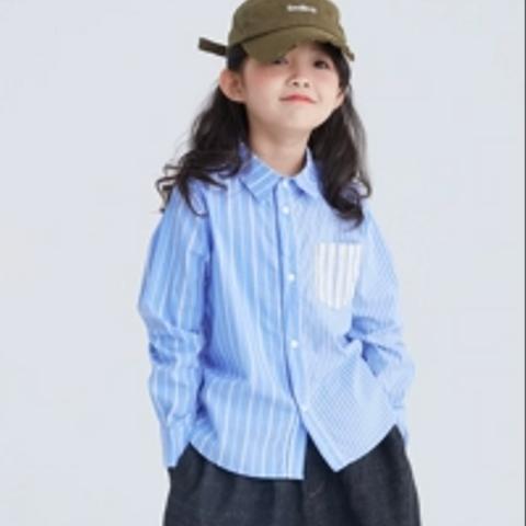 OLAMIMI 子供服 2023秋カジュアルストライプシャツコート