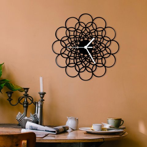 木製ウォールクロックRings - 29cm/41cm/59cm黒い幾何学的な壁時計