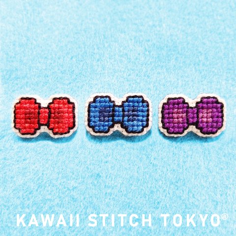 りぼん(丸)【ブローチ】バッチ バッジ リボン 推し活 アイドル カラフル 刺繍 かわいい クロスステッチ ポップ オーダーメイド