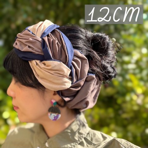 幅広12cm 4色リバーシブル　三つ編みヘアバンド  大人用