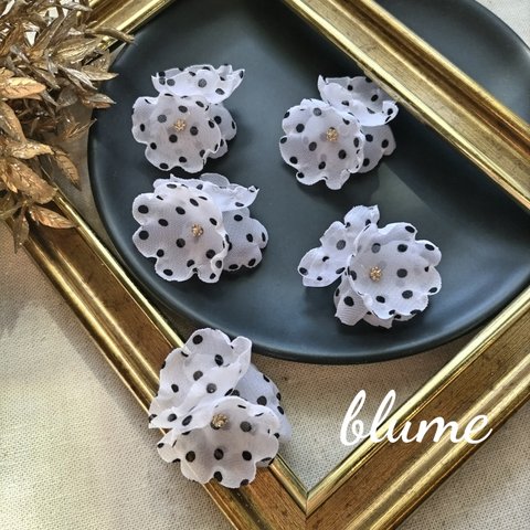 ご予約分/4pcs)【パーツ】frill dot-flower parts #WH