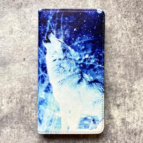 雪のオオカミの手帳型スマホケース 全機種対応 メンズ SE3 第3世代 iphone14 iphone13 iphone15 手帳型 スマホケース
