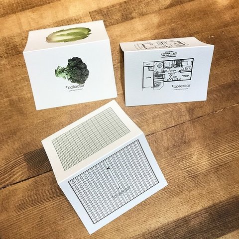 サンキューカード /メッセージカード　間取りや野菜、原稿用紙のシュールな二つ折りカードミニ　３点セット